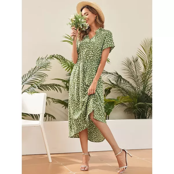 EverPretty Womens Sexy Midi V Neck Short Sleeve Floral Summer Beach Dress 40400Green