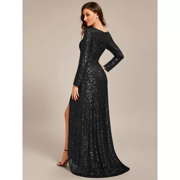 EverPretty Womens Sexy Winter Sequin Long Sleeves ALine High Low Maxi Evening Dresses 50146Black