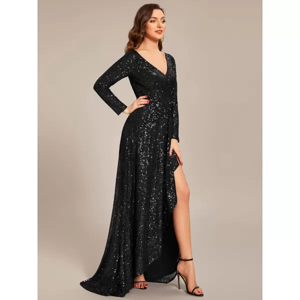 EverPretty Womens Sexy Winter Sequin Long Sleeves ALine High Low Maxi Evening Dresses 50146Black