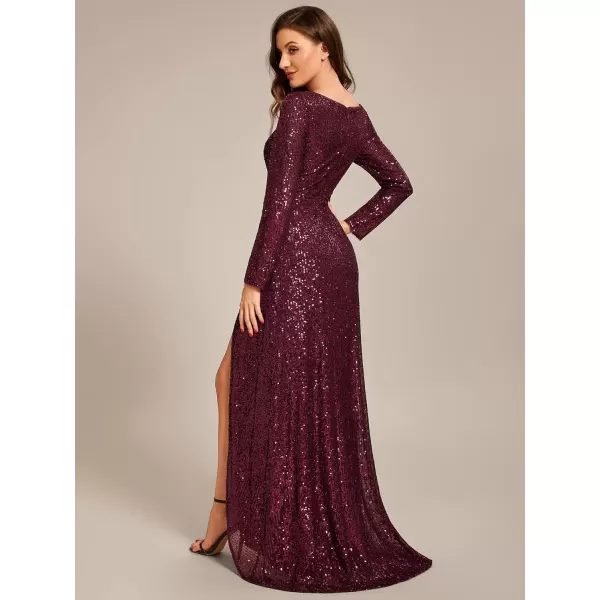 EverPretty Womens Sexy Winter Sequin Long Sleeves ALine High Low Maxi Evening Dresses 50146Burgundy