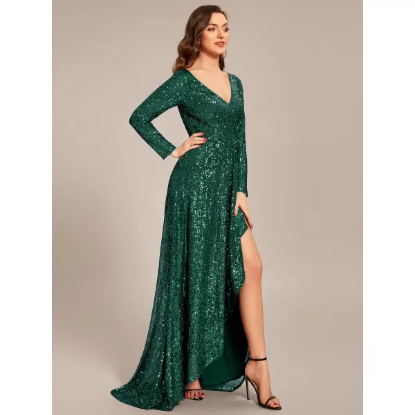 EverPretty Womens Sexy Winter Sequin Long Sleeves ALine High Low Maxi Evening Dresses 50146Deep Green