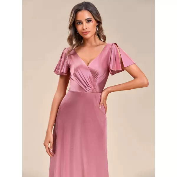 EverPretty Womens Shiny Satin Ruffles Sleeves VNeck Evening Dresses 01884Orchid