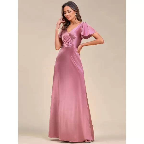 EverPretty Womens Shiny Satin Ruffles Sleeves VNeck Evening Dresses 01884Orchid