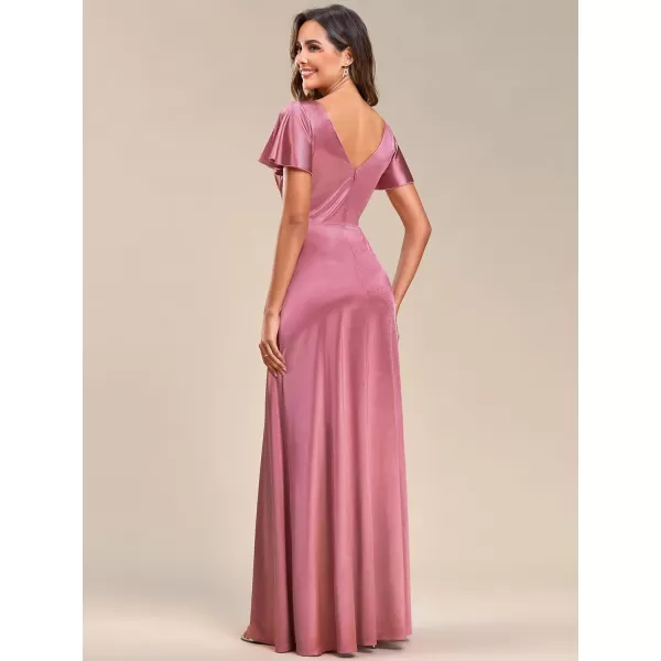 EverPretty Womens Shiny Satin Ruffles Sleeves VNeck Evening Dresses 01884Orchid