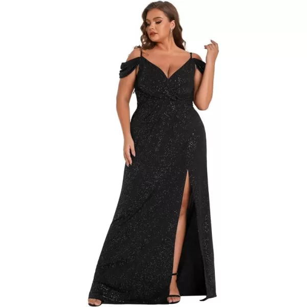 EverPretty Plus Womens Glitter OffShoulder Plus Size VNeck Formal Dress for Evening Party 50088DABlack