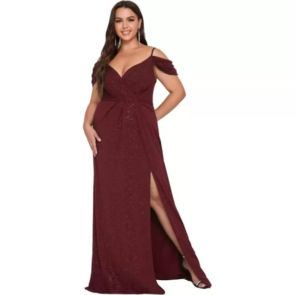 EverPretty Plus Womens Glitter OffShoulder Plus Size VNeck Formal Dress for Evening Party 50088DABurgundy