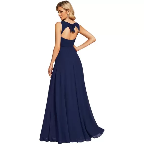 EverPretty Womens Chiffon Sweetheart Hollow Out Back ALine Sleeveless Bridesmaid Dresses 01728Navy Blue