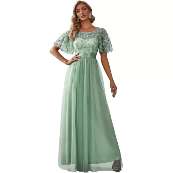 EverPretty Womens Formal Dresses Crew Neck Sequin Ruffle Sleeve Empire Waist Beaded Long Evening Dresses 00904Mint Green