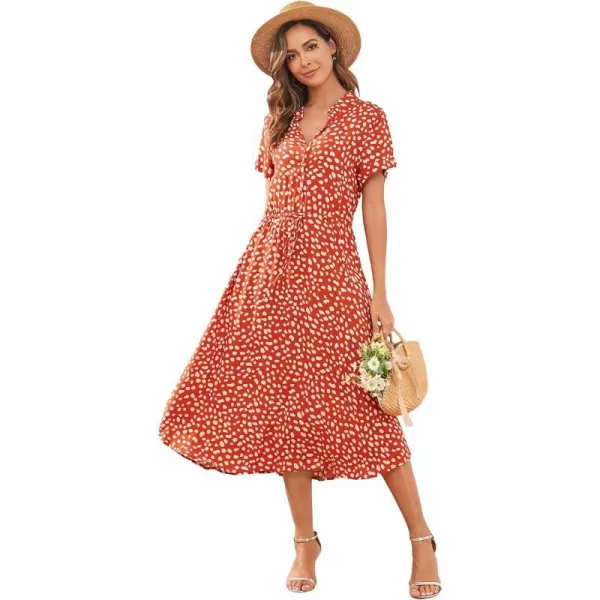 EverPretty Womens Sexy Midi V Neck Short Sleeve Floral Summer Beach Dress 40400Burnt Orange