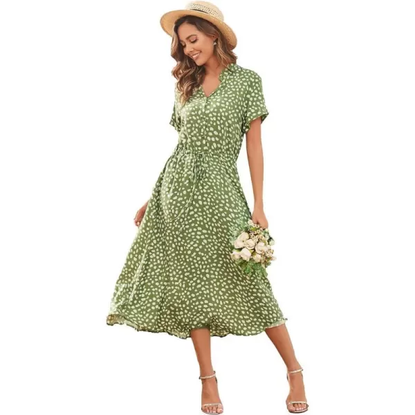 EverPretty Womens Sexy Midi V Neck Short Sleeve Floral Summer Beach Dress 40400Green