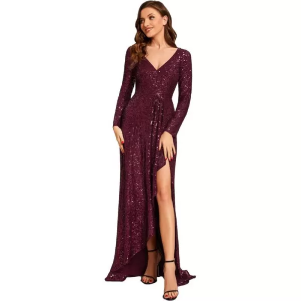 EverPretty Womens Sexy Winter Sequin Long Sleeves ALine High Low Maxi Evening Dresses 50146Burgundy