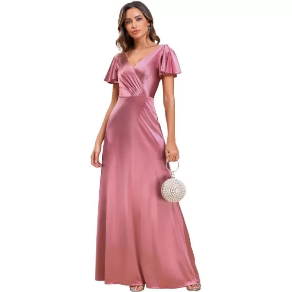 EverPretty Womens Shiny Satin Ruffles Sleeves VNeck Evening Dresses 01884Orchid