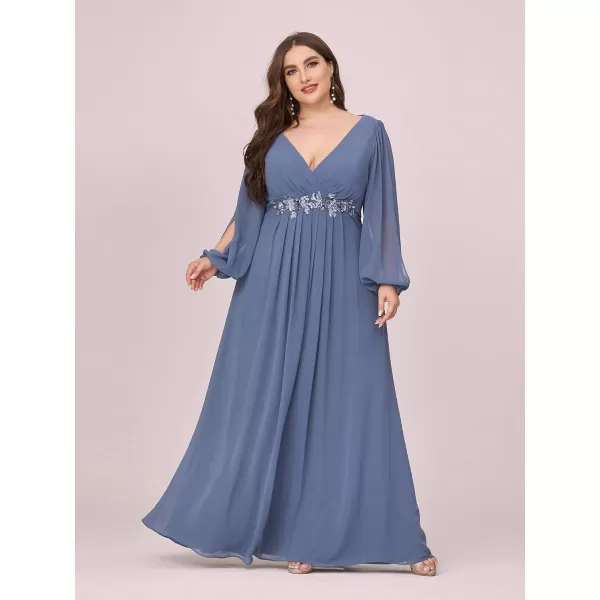 EverPertty Womens Ruched V Neck Side Slit Sleeves Plus Size Long Evening Gowns Dusty Navy US26EverPertty Womens Ruched V Neck Side Slit Sleeves Plus Size Long Evening Gowns Dusty Navy US26