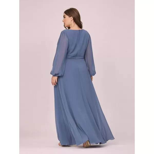 EverPertty Womens Ruched V Neck Side Slit Sleeves Plus Size Long Evening Gowns Dusty Navy US26EverPertty Womens Ruched V Neck Side Slit Sleeves Plus Size Long Evening Gowns Dusty Navy US26