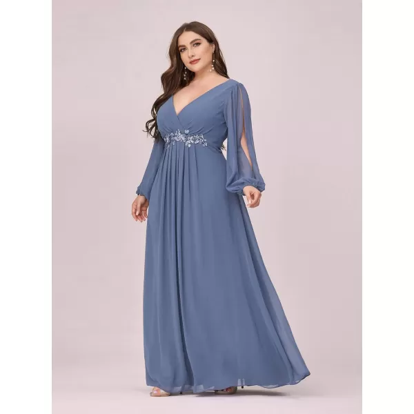 EverPertty Womens Ruched V Neck Side Slit Sleeves Plus Size Long Evening Gowns Dusty Navy US26EverPertty Womens Ruched V Neck Side Slit Sleeves Plus Size Long Evening Gowns Dusty Navy US26