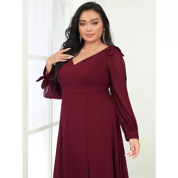 EverPretty Elegant Plus Size Chiffon Long Sleeve Side Slit Formal Dress 80116Burgundy