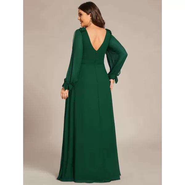 EverPretty Elegant Plus Size Chiffon Long Sleeve Side Slit Formal Dress 80116Dark Green