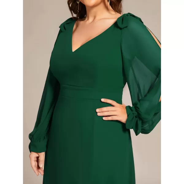 EverPretty Elegant Plus Size Chiffon Long Sleeve Side Slit Formal Dress 80116Dark Green