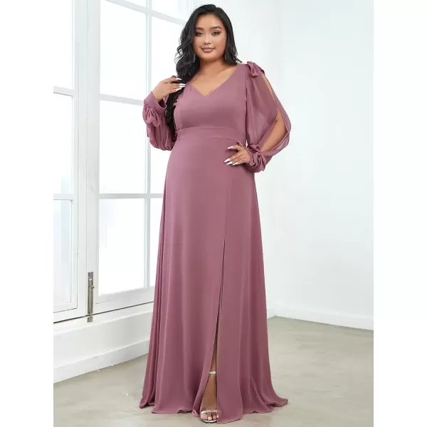 EverPretty Elegant Plus Size Chiffon Long Sleeve Side Slit Formal Dress 80116Orchid