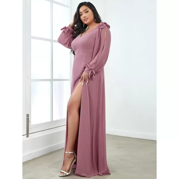 EverPretty Elegant Plus Size Chiffon Long Sleeve Side Slit Formal Dress 80116Orchid