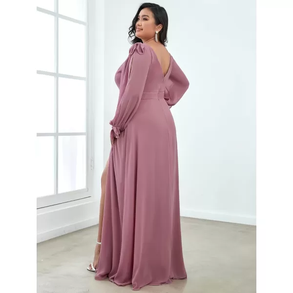 EverPretty Elegant Plus Size Chiffon Long Sleeve Side Slit Formal Dress 80116Orchid