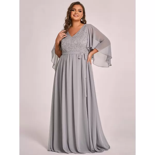 EverPretty Plus Elegant V Neck Pleated A Line Chiffon Mother of Bride Dress Gray US20EverPretty Plus Elegant V Neck Pleated A Line Chiffon Mother of Bride Dress Gray US20