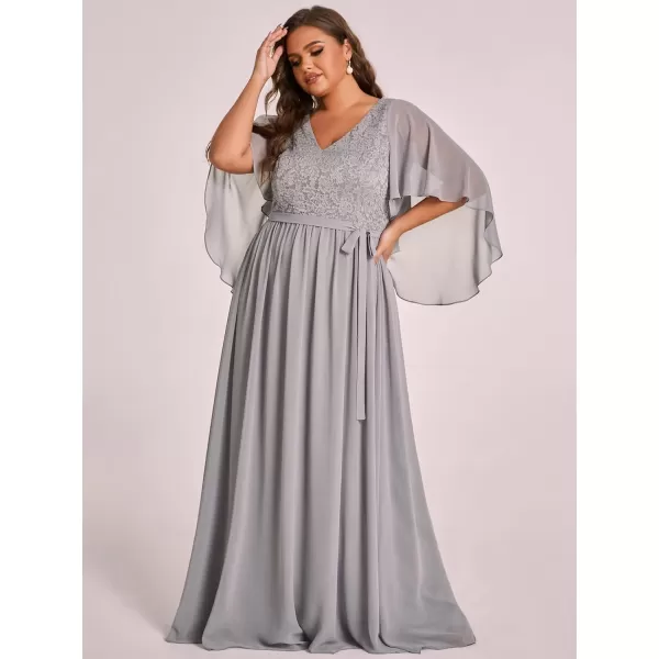 EverPretty Plus Elegant V Neck Pleated A Line Chiffon Mother of Bride Dress Gray US20EverPretty Plus Elegant V Neck Pleated A Line Chiffon Mother of Bride Dress Gray US20