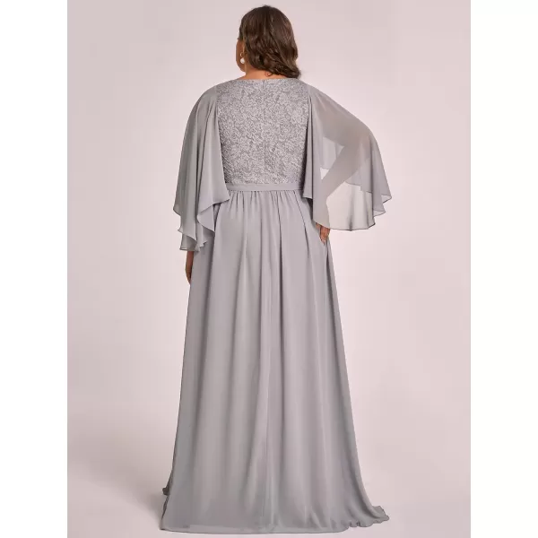 EverPretty Plus Elegant V Neck Pleated A Line Chiffon Mother of Bride Dress Gray US20EverPretty Plus Elegant V Neck Pleated A Line Chiffon Mother of Bride Dress Gray US20