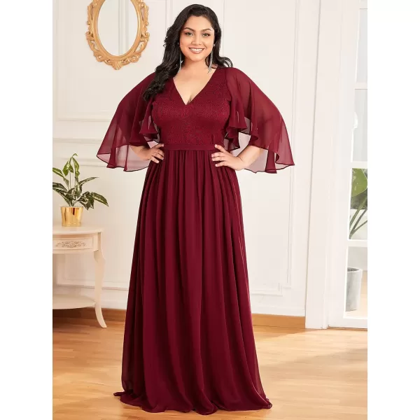 EverPretty Plus Size Chiffon Floor Length Lace Top ALine Evening Gowns Burgundy US22EverPretty Plus Size Chiffon Floor Length Lace Top ALine Evening Gowns Burgundy US22