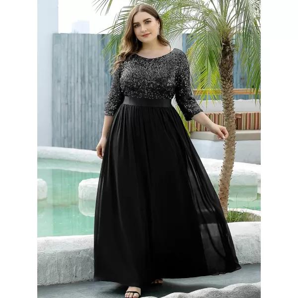 EverPretty Plus Size Womens Round Neck Sequin Maxi Dresses Long Evening Dress 0683PZBlack