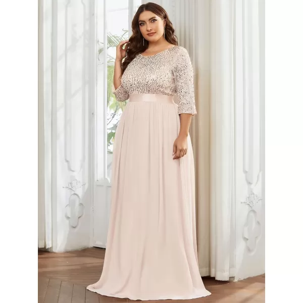 EverPretty Plus Size Womens Round Neck Sequin Maxi Dresses Long Evening Dress 0683PZBlush