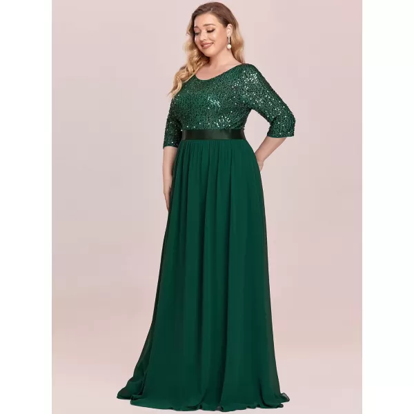 EverPretty Plus Size Womens Round Neck Sequin Maxi Dresses Long Evening Dress 0683PZDark Green