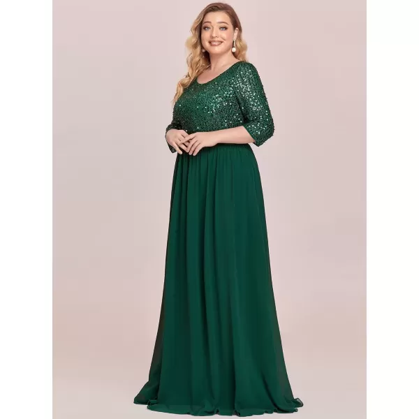 EverPretty Plus Size Womens Round Neck Sequin Maxi Dresses Long Evening Dress 0683PZDark Green