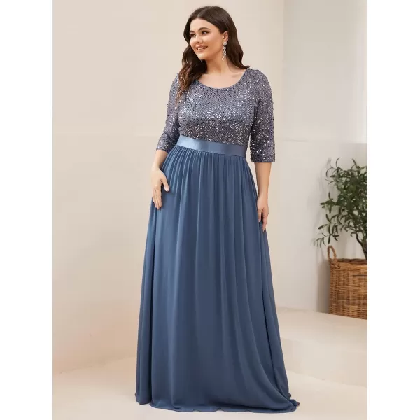 EverPretty Plus Size Womens Round Neck Sequin Maxi Dresses Long Evening Dress 0683PZDusty Navy