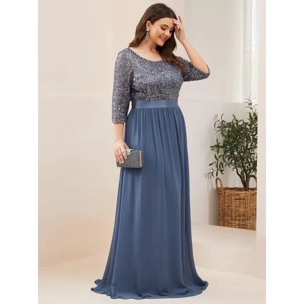 EverPretty Plus Size Womens Round Neck Sequin Maxi Dresses Long Evening Dress 0683PZDusty Navy