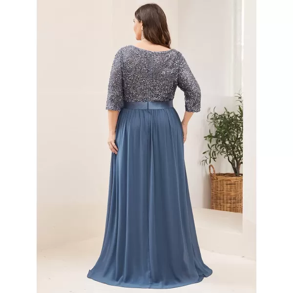 EverPretty Plus Size Womens Round Neck Sequin Maxi Dresses Long Evening Dress 0683PZDusty Navy