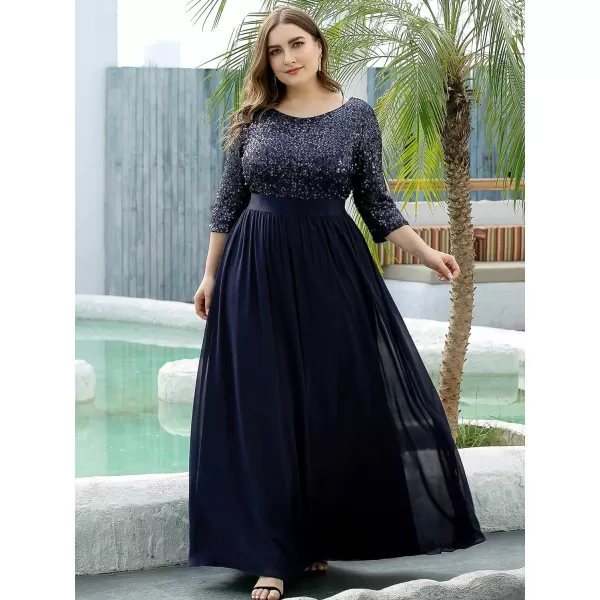 EverPretty Plus Size Womens Round Neck Sequin Maxi Dresses Long Evening Dress 0683PZNavy Blue