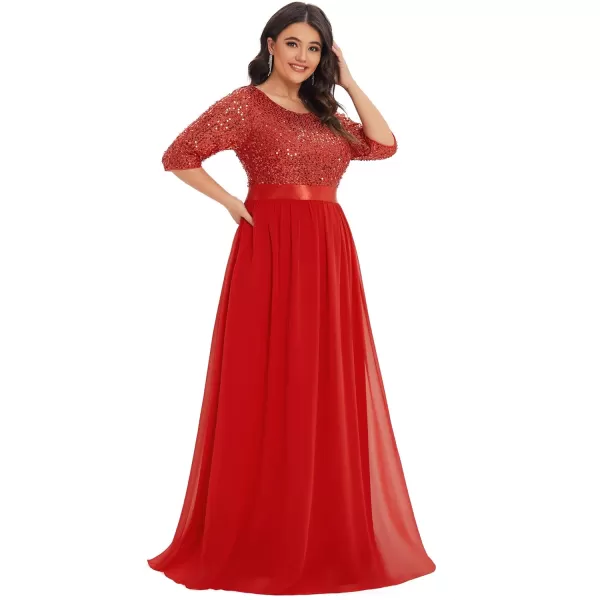 EverPretty Plus Size Womens Round Neck Sequin Maxi Dresses Long Evening Dress 0683PZRed