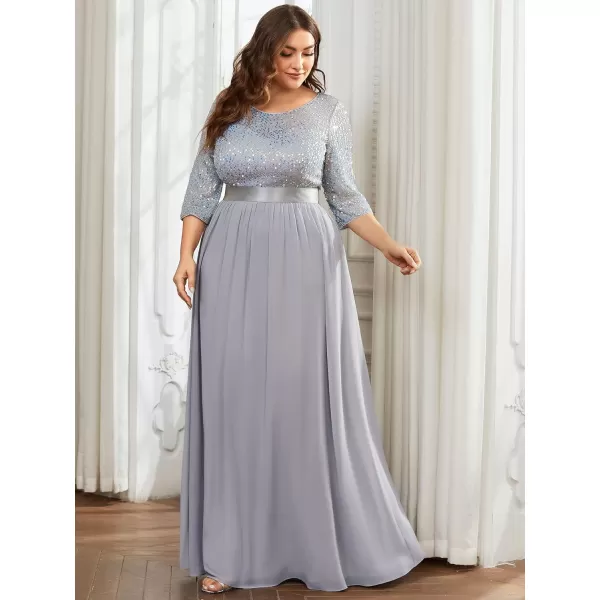 EverPretty Plus Size Womens Round Neck Sequin Maxi Dresses Long Evening Dress 0683PZSilver