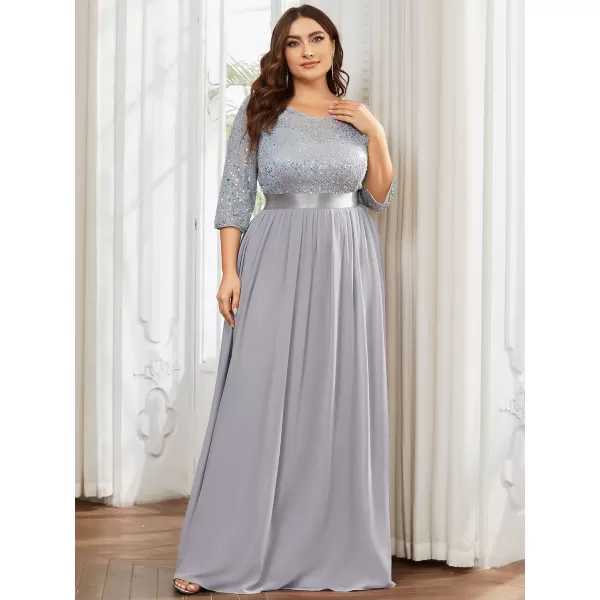 EverPretty Plus Size Womens Round Neck Sequin Maxi Dresses Long Evening Dress 0683PZSilver