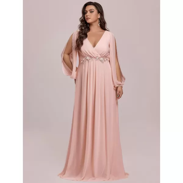 EverPretty Plus Womens A Line Plus Size V Neck Slit Sleeves Applique Prom Gowns Plus Pink US22EverPretty Plus Womens A Line Plus Size V Neck Slit Sleeves Applique Prom Gowns Plus Pink US22