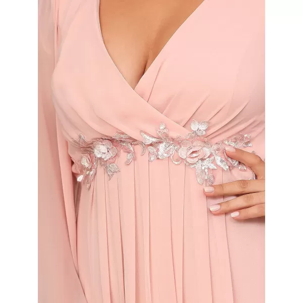 EverPretty Plus Womens A Line Plus Size V Neck Slit Sleeves Applique Prom Gowns Plus Pink US22EverPretty Plus Womens A Line Plus Size V Neck Slit Sleeves Applique Prom Gowns Plus Pink US22