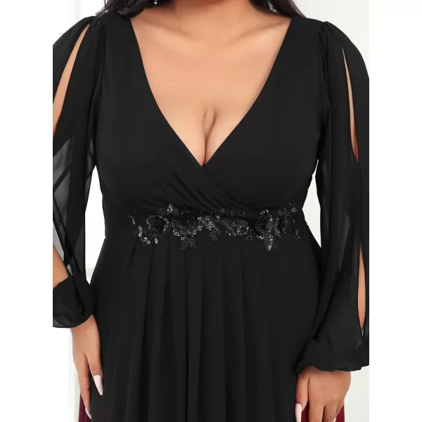 EverPretty Plus Womens Chiffon Plus Size V Neck Side Slit Sleeves Beach Dress Black US24EverPretty Plus Womens Chiffon Plus Size V Neck Side Slit Sleeves Beach Dress Black US24