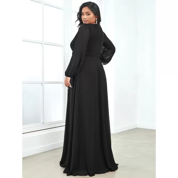 EverPretty Plus Womens Chiffon Plus Size V Neck Side Slit Sleeves Beach Dress Black US24EverPretty Plus Womens Chiffon Plus Size V Neck Side Slit Sleeves Beach Dress Black US24