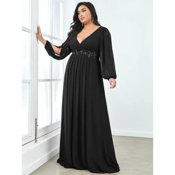 EverPretty Plus Womens Chiffon Plus Size V Neck Side Slit Sleeves Beach Dress Black US24EverPretty Plus Womens Chiffon Plus Size V Neck Side Slit Sleeves Beach Dress Black US24