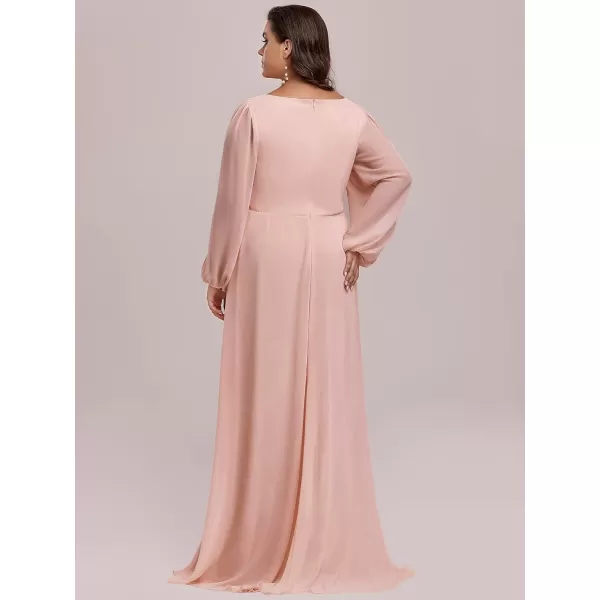 EverPretty Plus Womens FloorLength Plus Size Aline Ruched Dance Dress with Sleeves Pink US18EverPretty Plus Womens FloorLength Plus Size Aline Ruched Dance Dress with Sleeves Pink US18