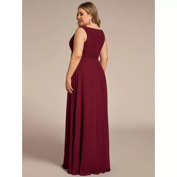 EverPretty Plus Womens Maxi V Neck Long Slit Sleeves Floral Applique Formal Evening Dress Plus Size 00461Bburgundy