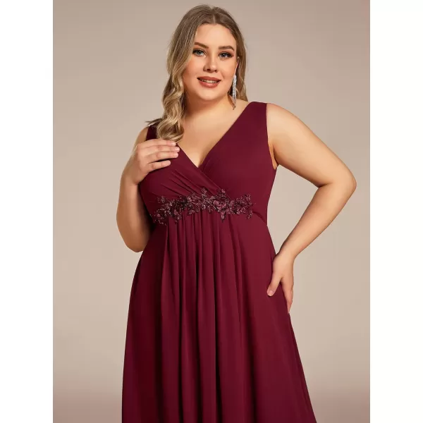 EverPretty Plus Womens Maxi V Neck Long Slit Sleeves Floral Applique Formal Evening Dress Plus Size 00461Bburgundy