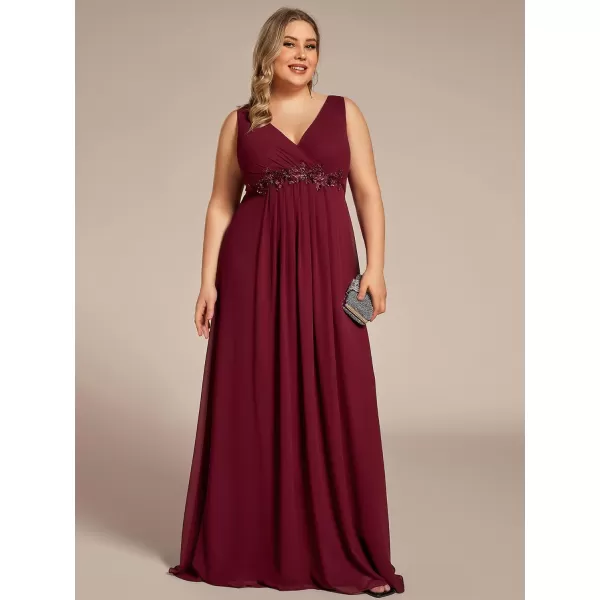 EverPretty Plus Womens Maxi V Neck Long Slit Sleeves Floral Applique Formal Evening Dress Plus Size 00461Bburgundy