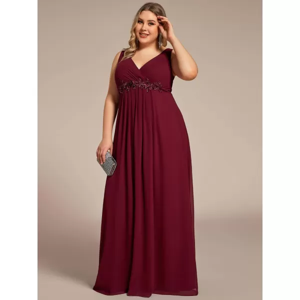 EverPretty Plus Womens Maxi V Neck Long Slit Sleeves Floral Applique Formal Evening Dress Plus Size 00461Bburgundy